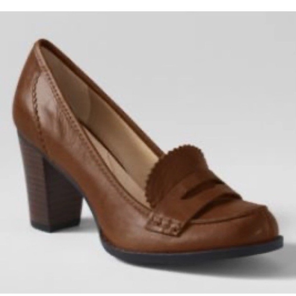 Lands' End Women's Pump Leather High Heels Loafer Shoes in Brown Tan 6B